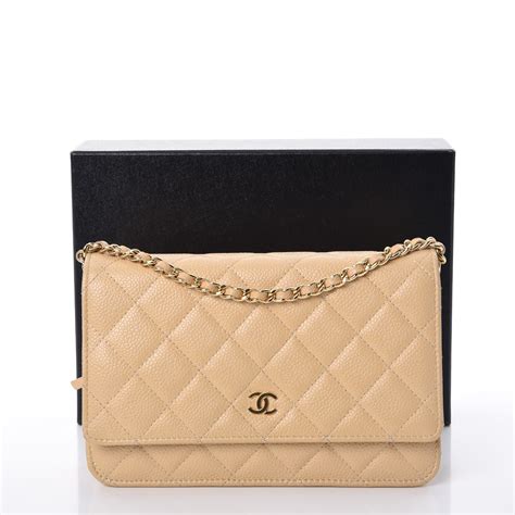 CHANEL Caviar Quilted Wallet On Chain WOC Beige 